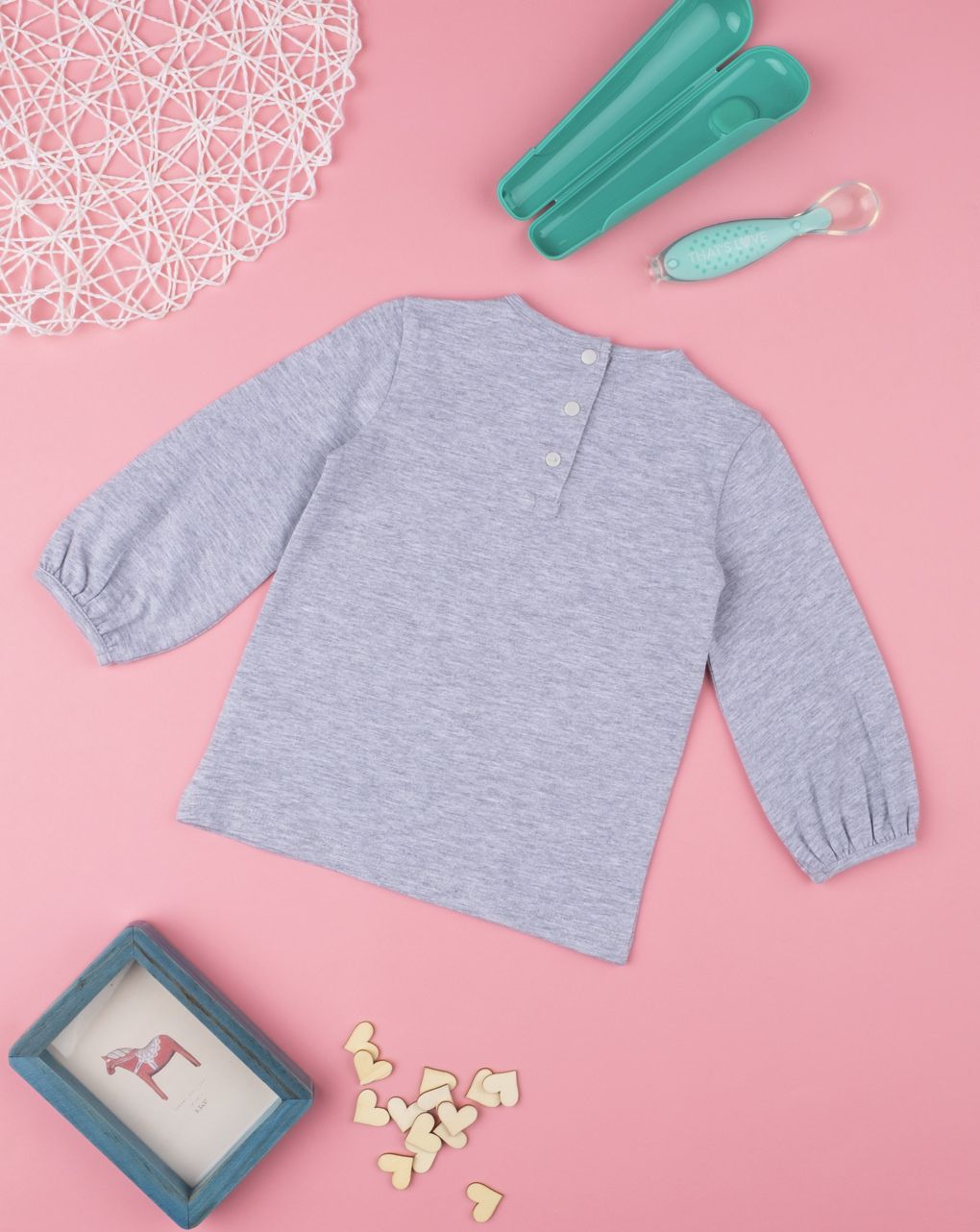 μπλουζάκι μακρυμάνικο με στάμπα γκρι για κορίτσι - Prénatal