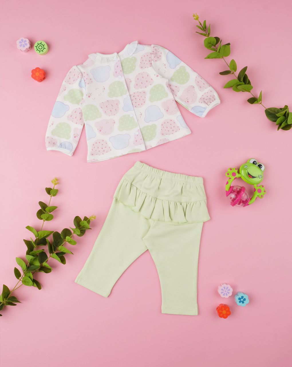 βρεφικό σετ βαμβακερό μπλούζα και παντελόνι με αρκουδάκια παστέλ για κορίτσι - Prénatal