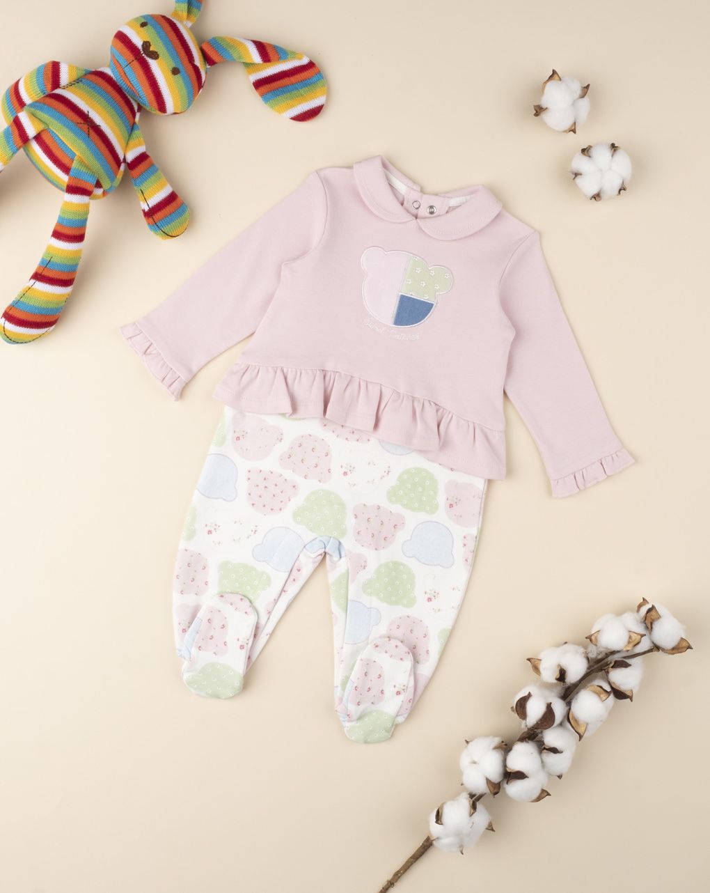 βρεφικό φορμάκι βαμβακερό ροζ με αρκουδάκια για κορίτσι - Prénatal