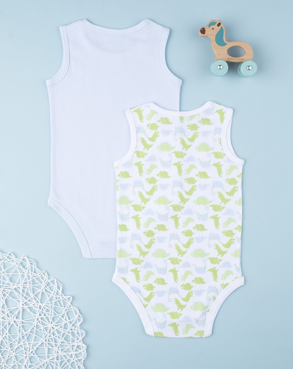βρεφικά αμάνικα κορμάκια με δεινόσαυρους πακέτο x2 για αγόρι - Prénatal