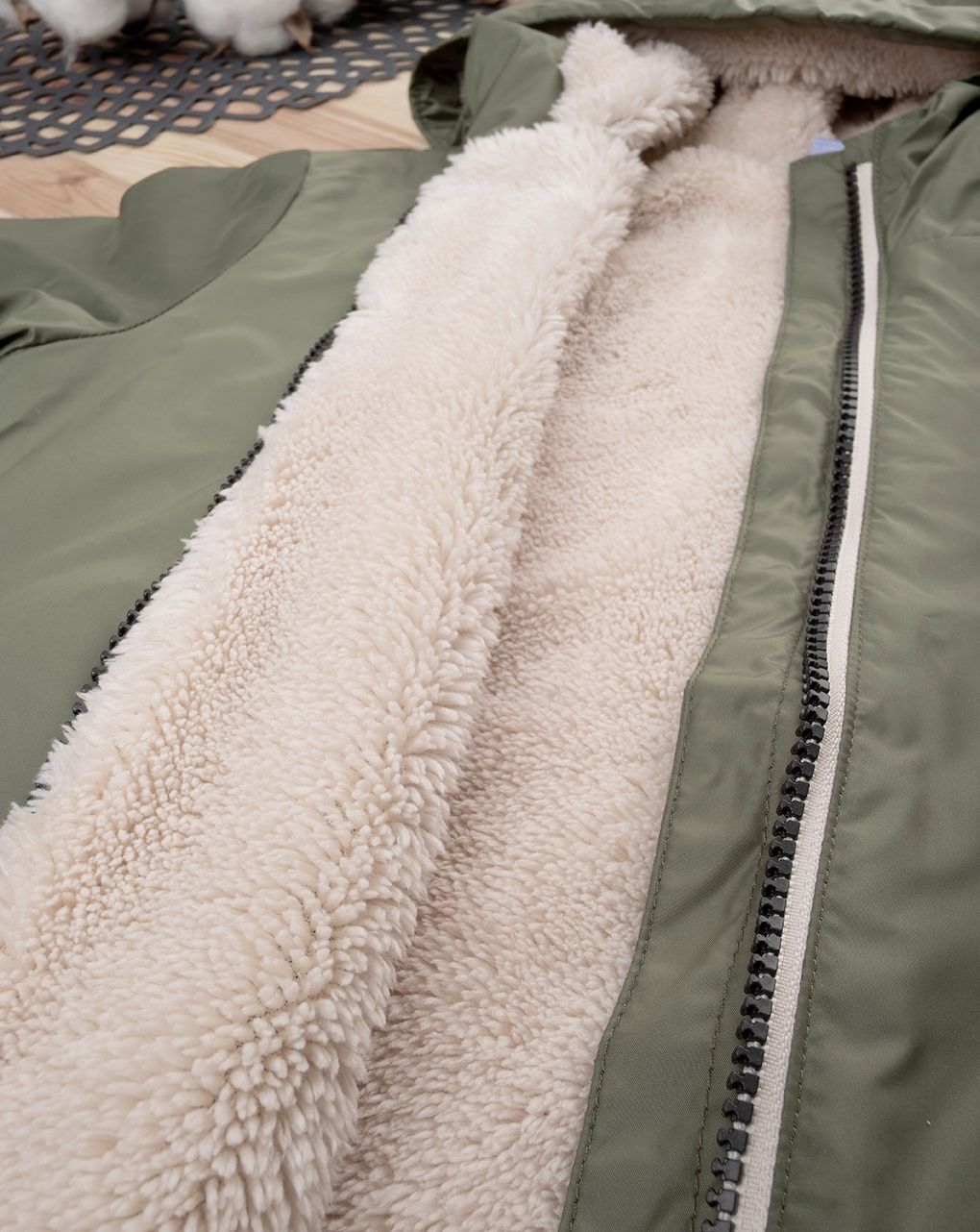 παιδικό μπουφάν χακί με γούνινη επένδυση για αγόρι - Prénatal