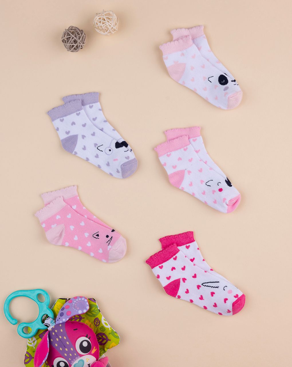 βρεφικά καλτσάκια πακέτο x5 με καρδούλες για κορίτσι - Prénatal