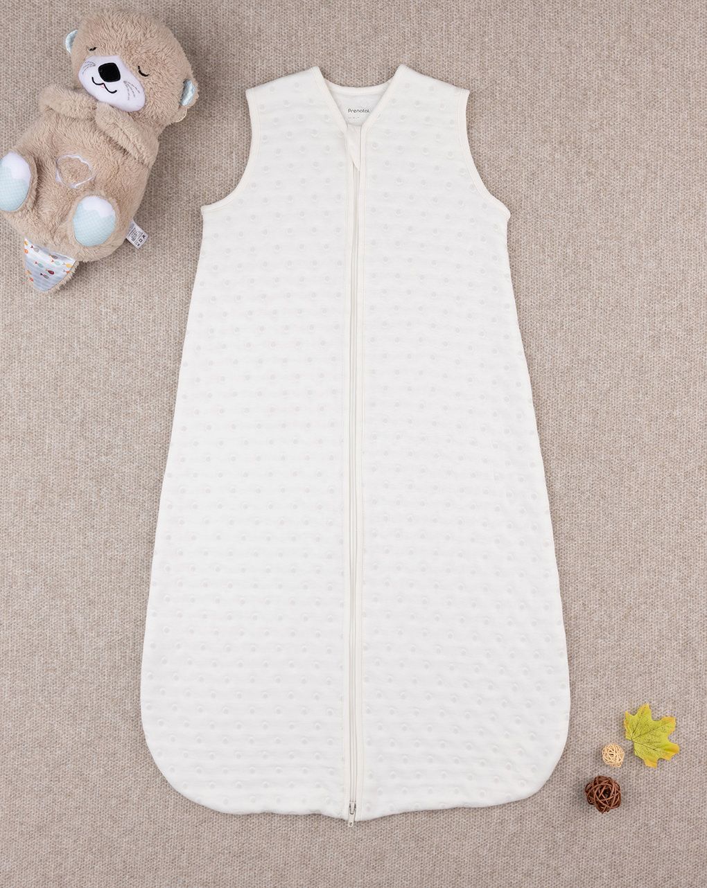 βρεφικός υπνόσακος σενίλ λευκός πουά 1.0 tog unisex - Prénatal