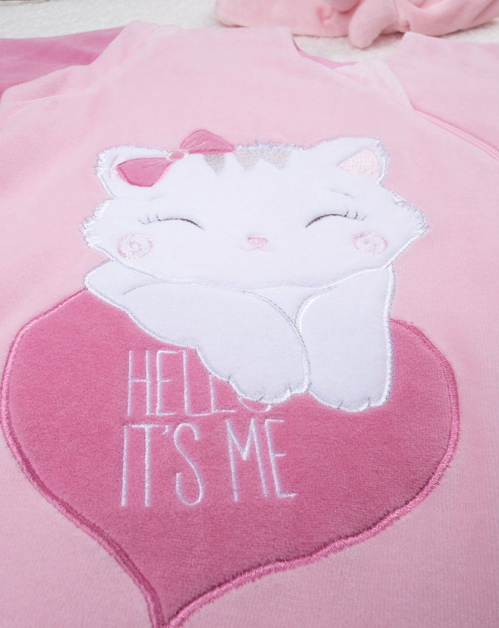 βρεφικός υπνόσακος σενίλ χειμερινός ροζ με γατάκι 3.5 tog για κορίτσι - Prénatal