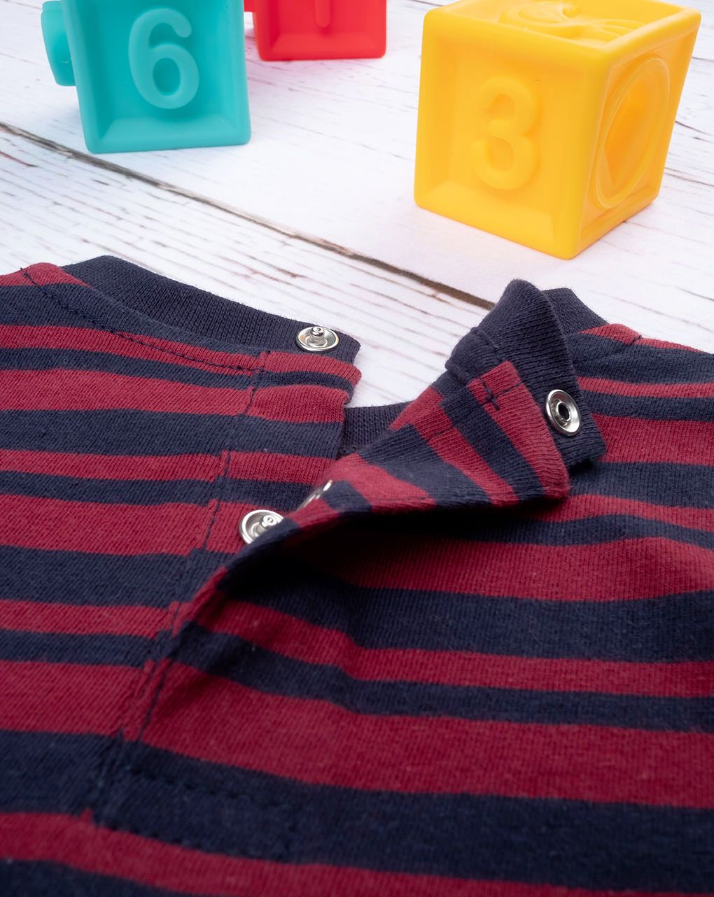 βρεφική μπλούζα μπορντώ/μπλε ριγέ για αγόρι - Prénatal