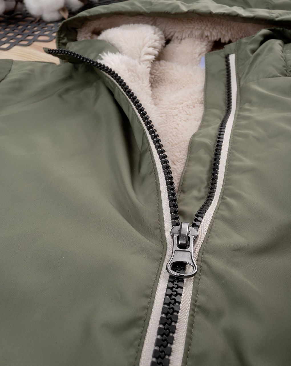 παιδικό μπουφάν χακί με γούνινη επένδυση για αγόρι - Prénatal