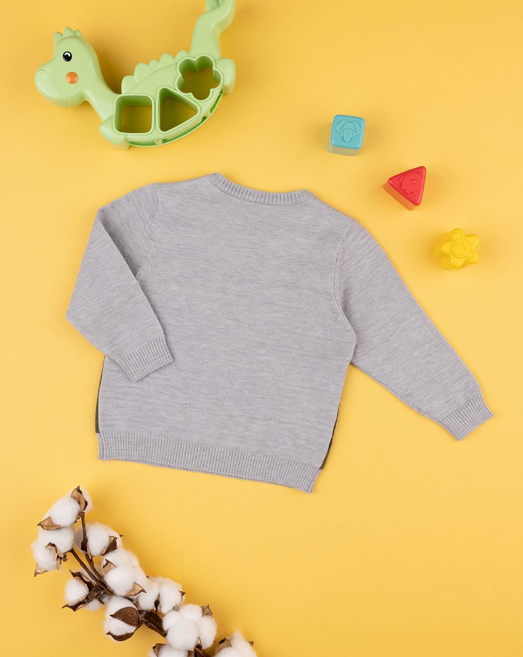 βρεφικό πουλόβερ γκρι με δεινόσαυρο για αγόρι - Prénatal