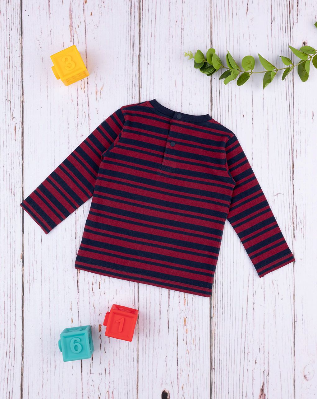 βρεφική μπλούζα μπορντώ/μπλε ριγέ για αγόρι - Prénatal