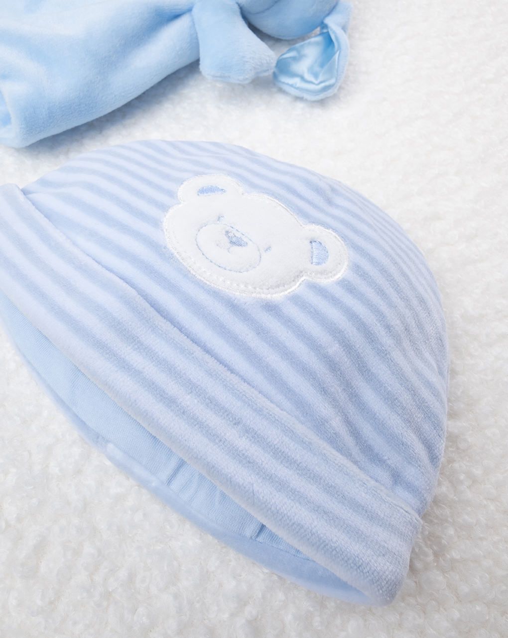 βρεφικό σκουφάκι σενίλ με αρκουδάκι για αγόρι - Prénatal