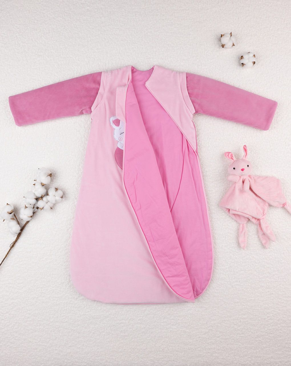 βρεφικός υπνόσακος σενίλ χειμερινός ροζ με γατάκι 3.5 tog για κορίτσι - Prénatal