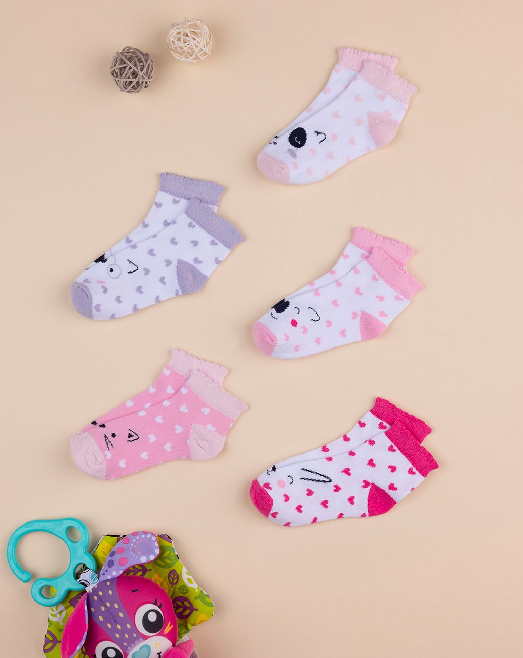 βρεφικά καλτσάκια πακέτο x5 με καρδούλες για κορίτσι - Prénatal
