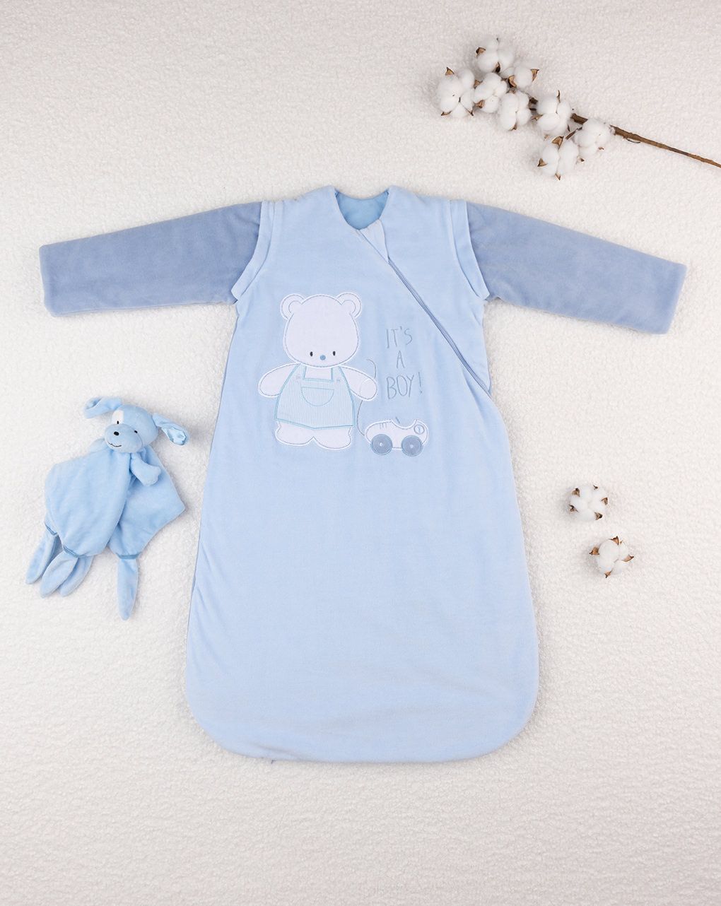 βρεφικός υπνόσακος σενίλ χειμερινός γαλάζιος με αρκουδάκι 3.5 tog για αγόρι - Prénatal