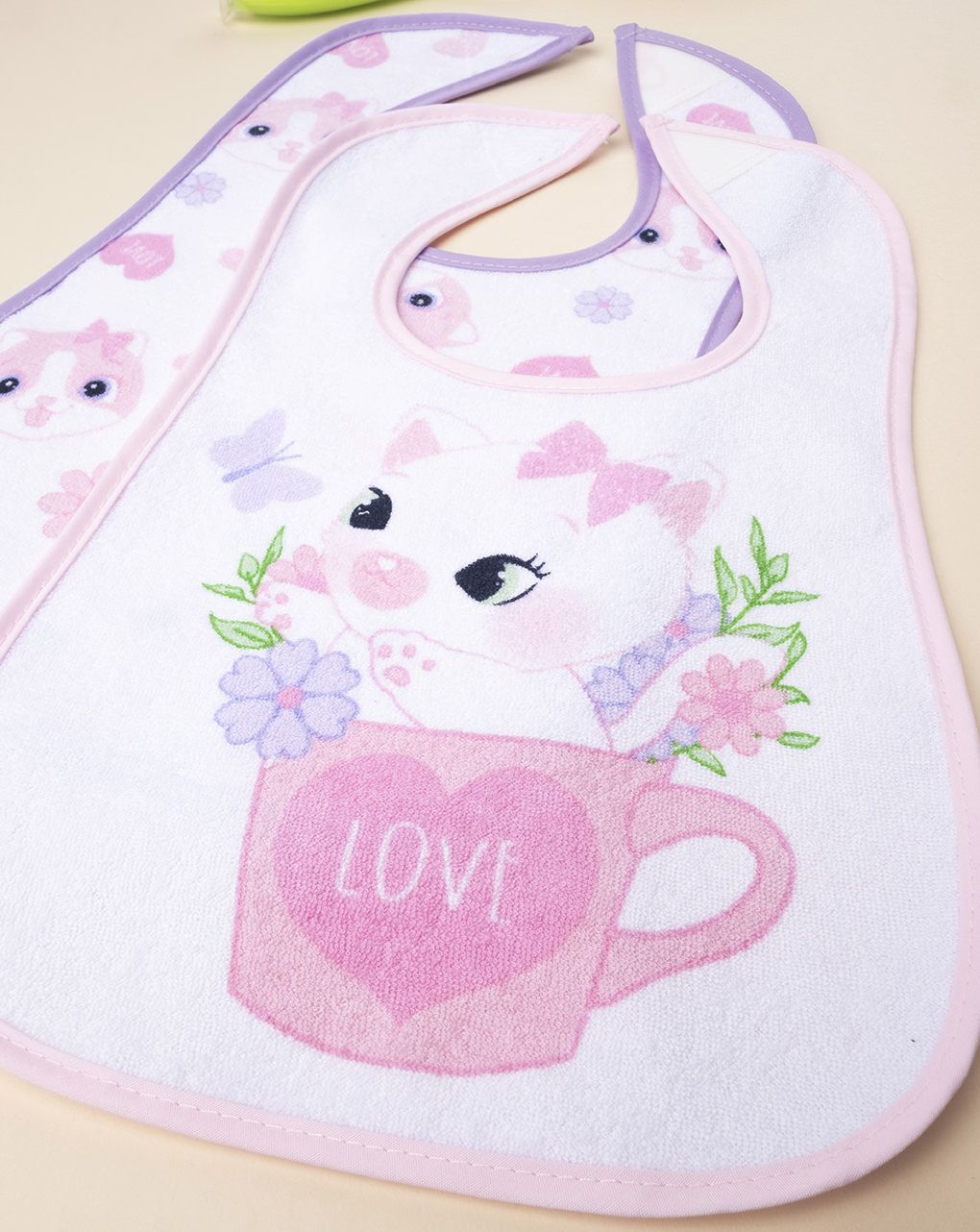 βρεφικές σαλιάρες πλαστικοποιημένες με γατάκια x3 για κορίτσι - Prénatal