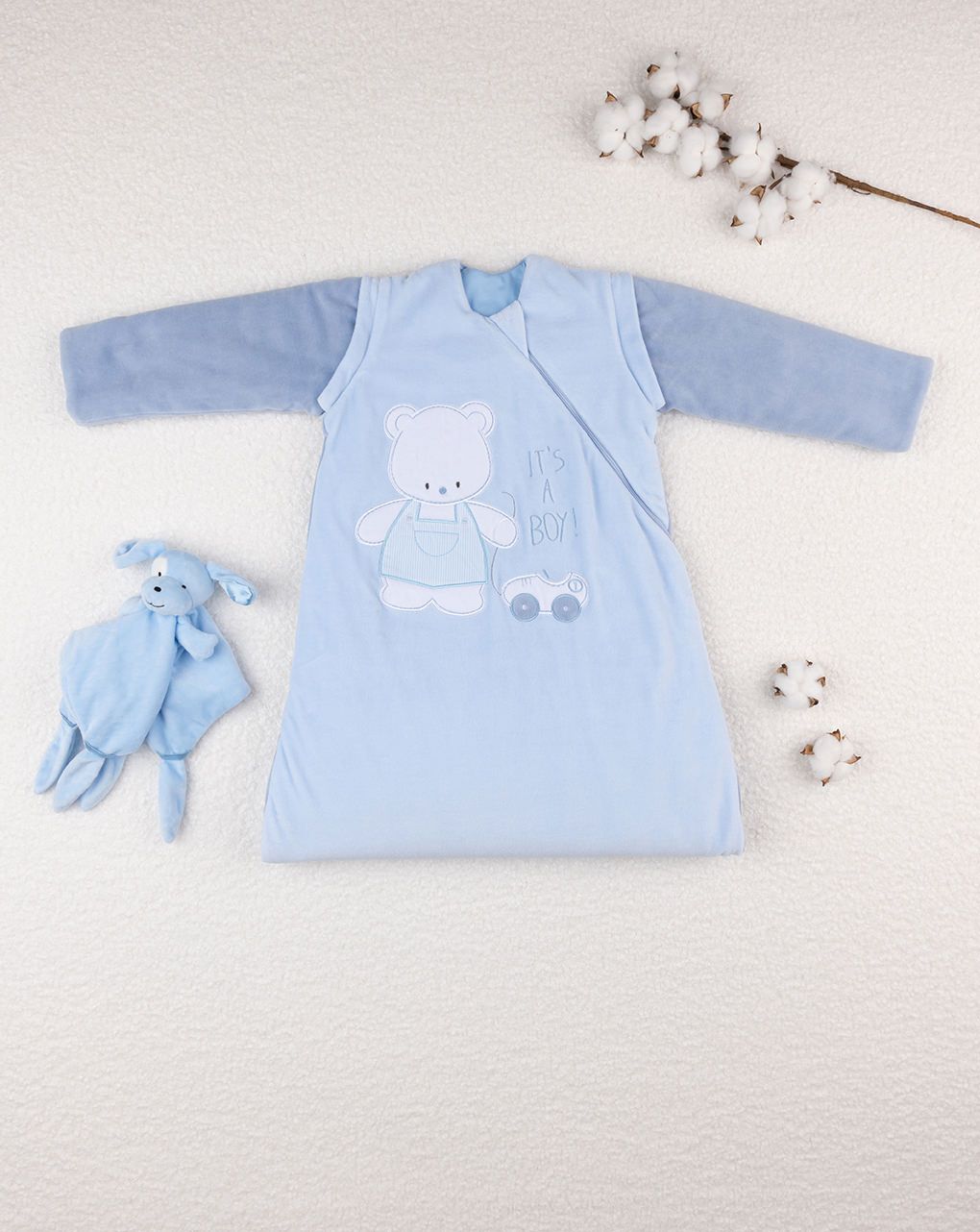βρεφικός υπνόσακος σενίλ χειμερινός γαλάζιος με αρκουδάκι 3.5 tog για αγόρι - Prénatal