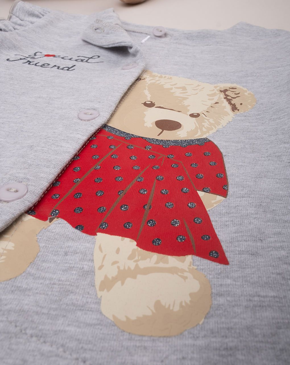 βρεφική ζακέτα γκρι με αρκουδάκι για κορίτσι - Prénatal