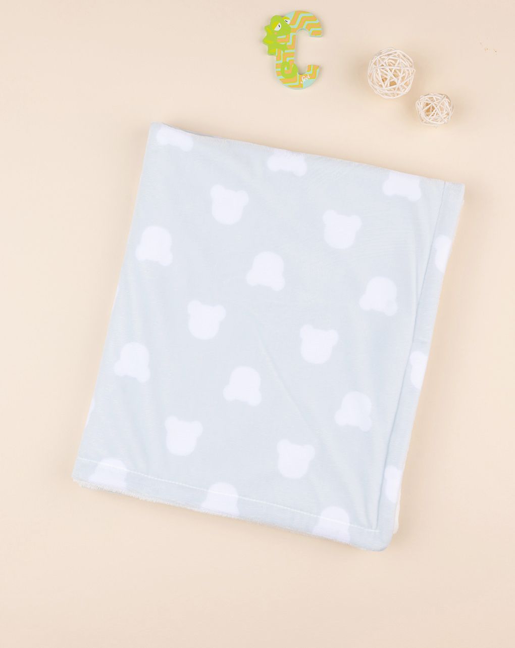 χειμερινή κουβέρτα γαλάζια με αρκουδάκια για λίκνο/πορτ-μπεμπέ για αγόρι - Prénatal