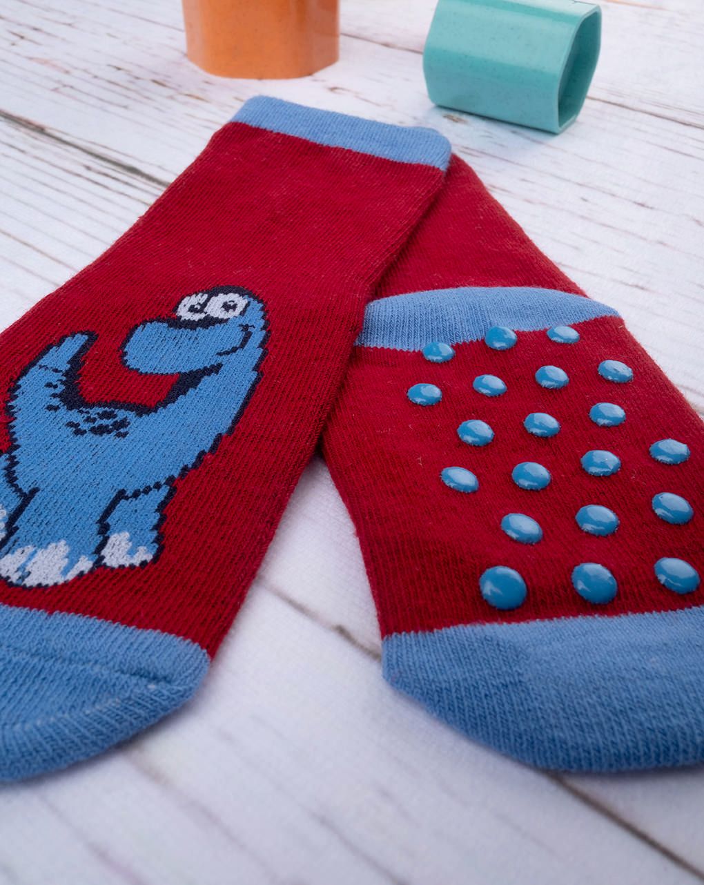 βρεφικές αντιολισθητικές κάλτσες με δεινόσαυρο για αγόρι 697226 - Prénatal