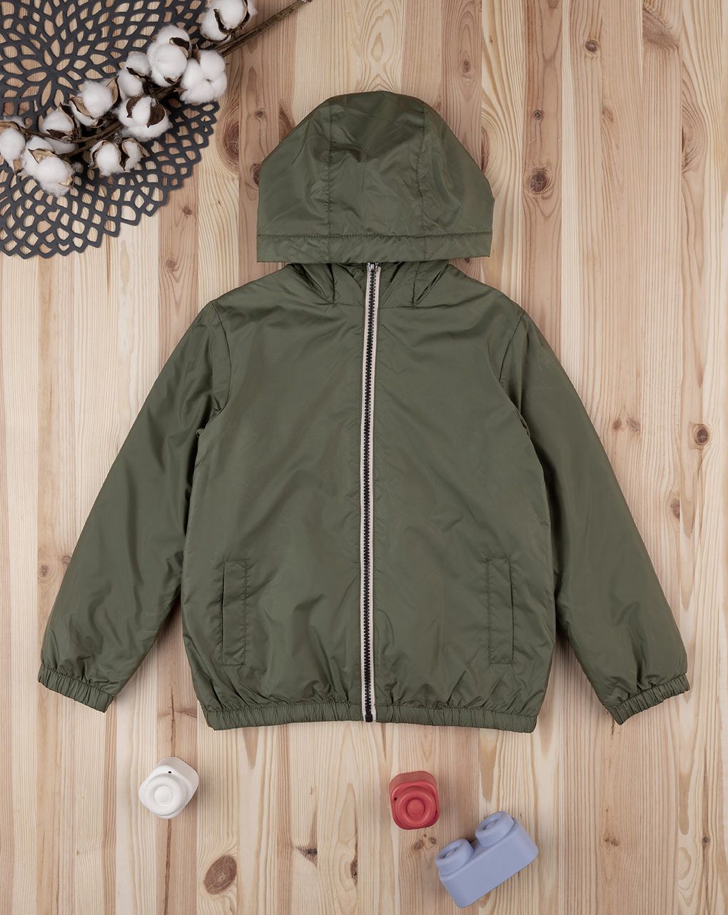 παιδικό μπουφάν χακί με γούνινη επένδυση για αγόρι - Prénatal