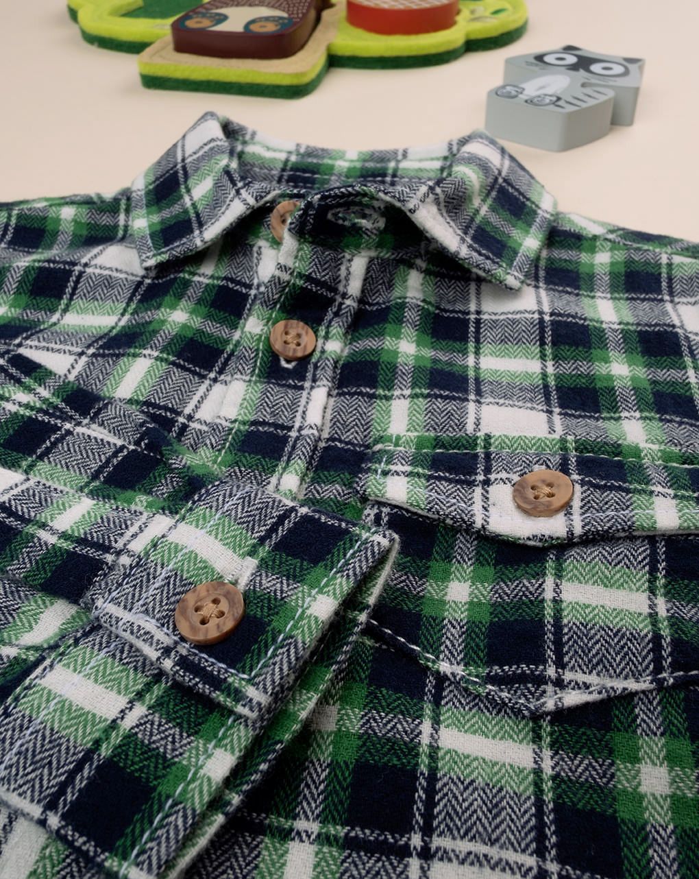 βρεφικό πουκάμισο πράσινο καρό για αγόρι - Prénatal