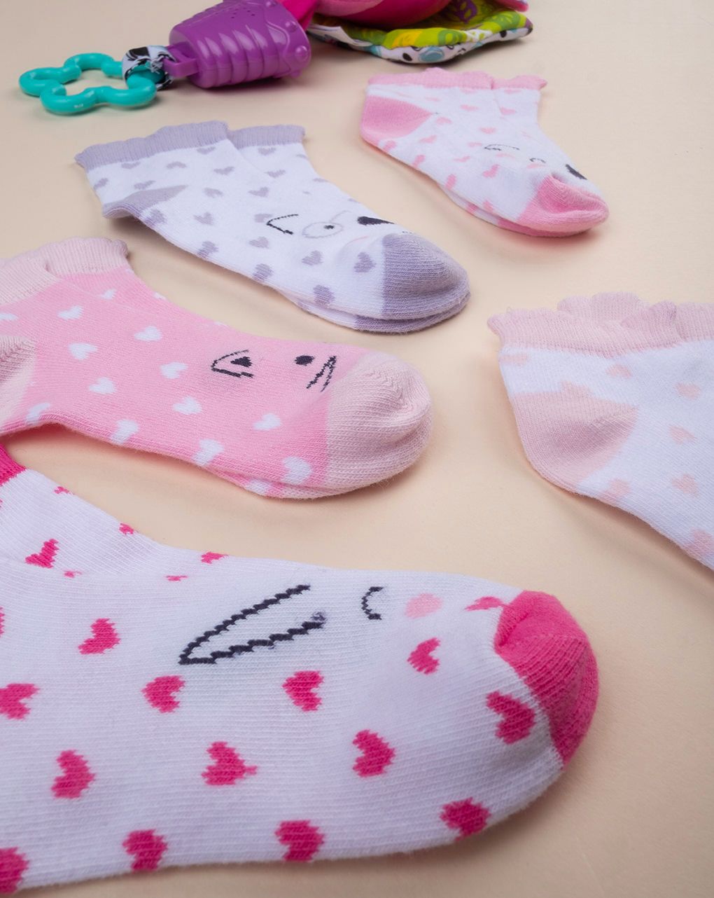 βρεφικά καλτσάκια πακέτο x5 με καρδούλες για κορίτσι - Prénatal