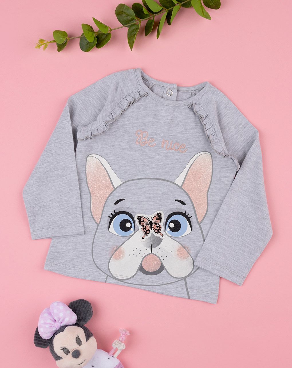 βρεφική μπλούζα γκρι με σκυλάκι για κορίτσι