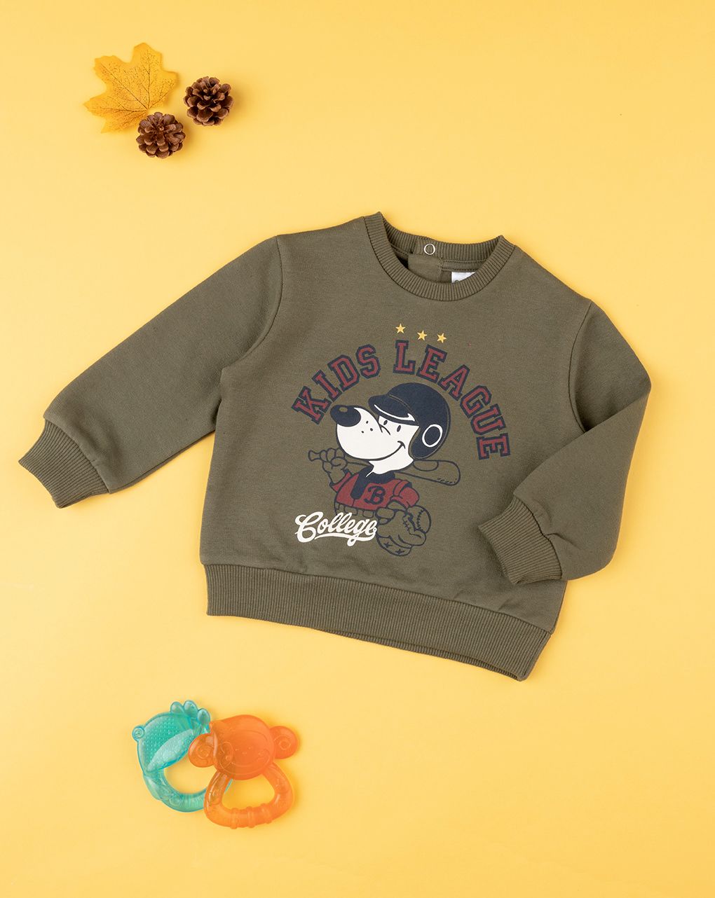 βρεφική μπλούζα φούτερ χακί με σκυλάκι για αγόρι