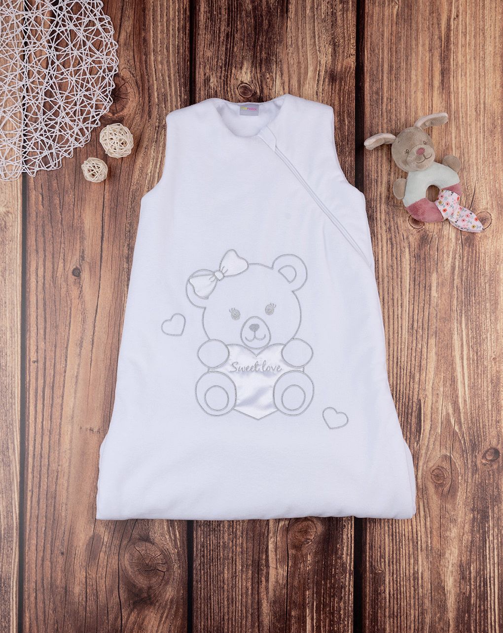 βρεφικός υπνόσακος σενίλ λευκός με αρκουδάκι 3.5 tog για κορίτσι - Prénatal