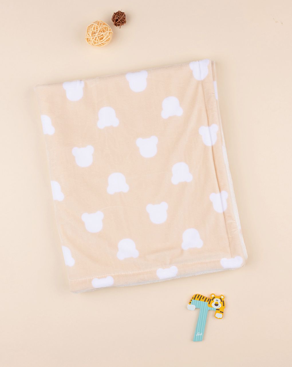 χειμερινή κουβέρτα μπεζ με αρκουδάκια για λίκνο/πορτ-μπεμπέ unisex - Prénatal