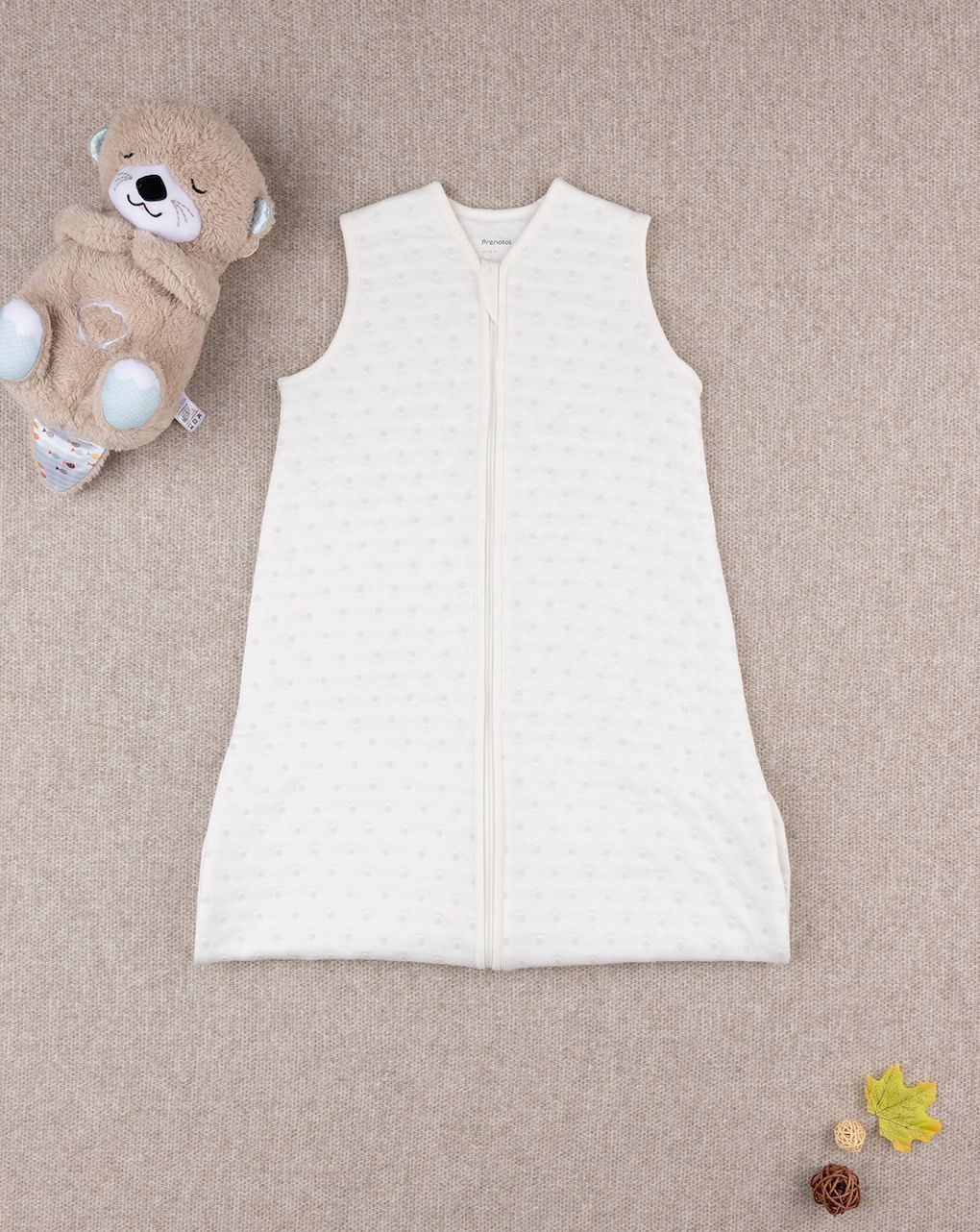 βρεφικός υπνόσακος σενίλ λευκός πουά 1.0 tog unisex - Prénatal