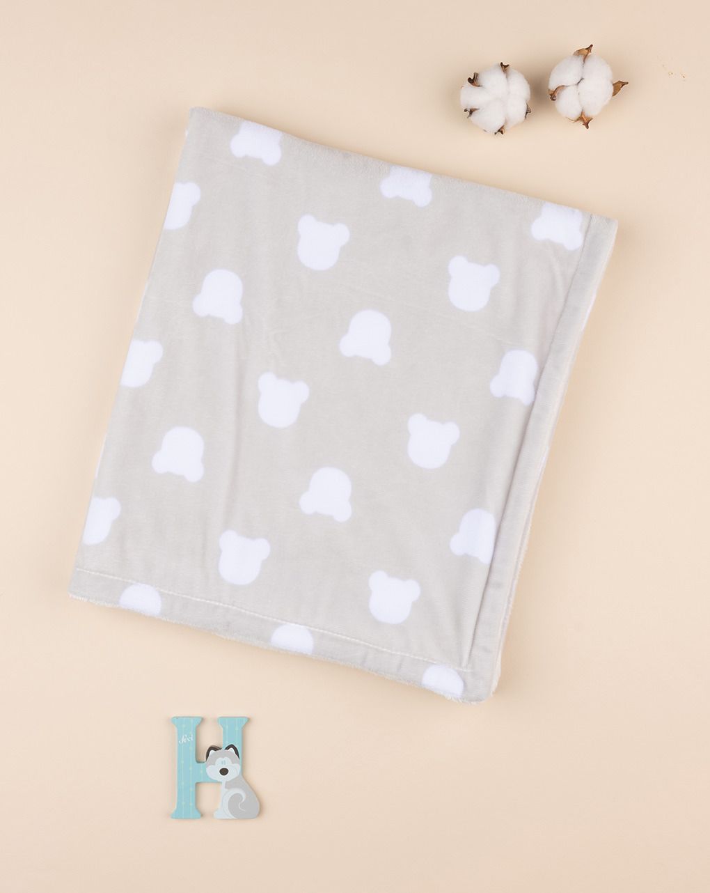 χειμερινή κουβέρτα γκρι με αρκουδάκια για λίκνο/πορτ-μπεμπέ unisex - Prénatal