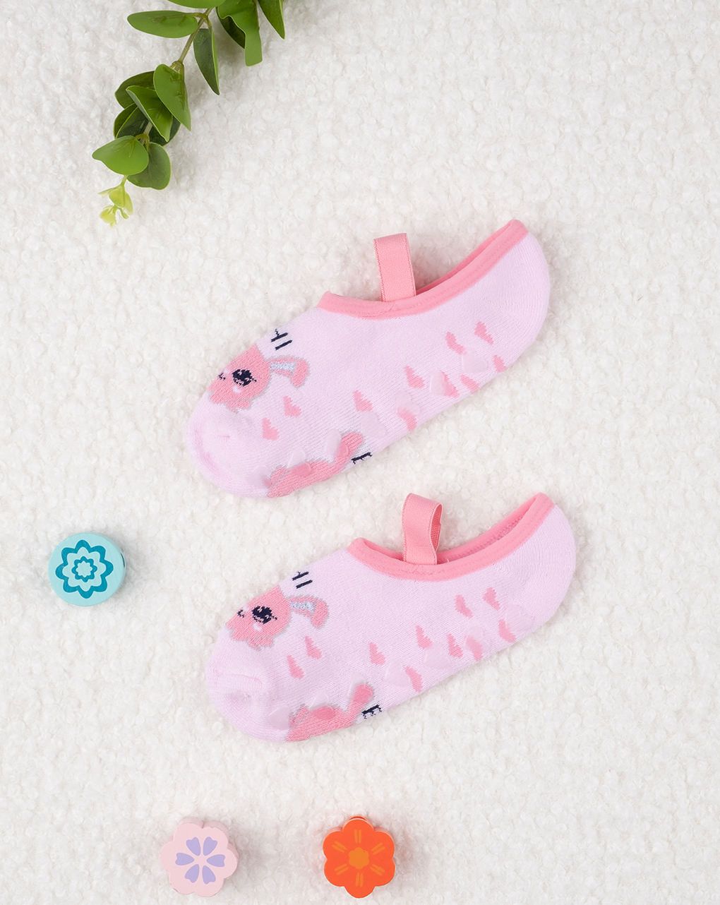 παιδικά αντιολισθητικά καλτσάκια - μπαλαρίνες ροζ με λαγουδάκι για κορίτσι - Prénatal
