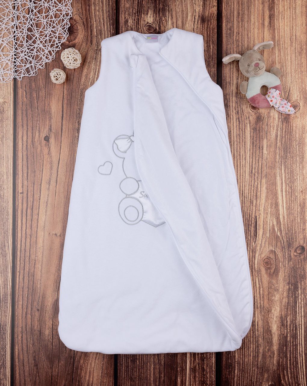 βρεφικός υπνόσακος σενίλ λευκός με αρκουδάκι 3.5 tog για κορίτσι - Prénatal