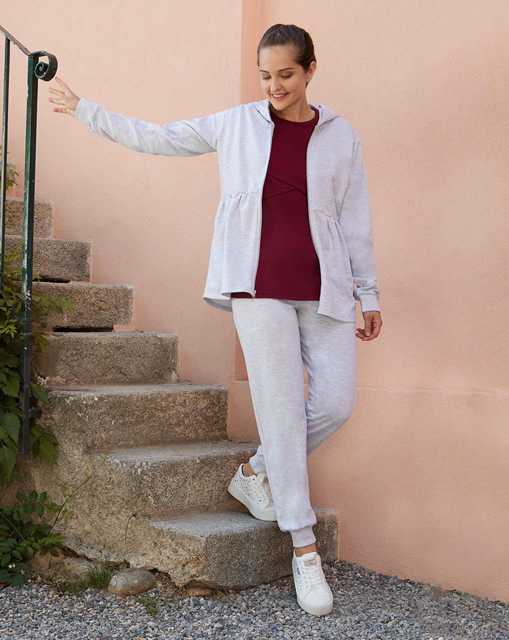 γυναικεία ζακέτα φούτερ εγκυμοσύνης/θηλασμού γκρι