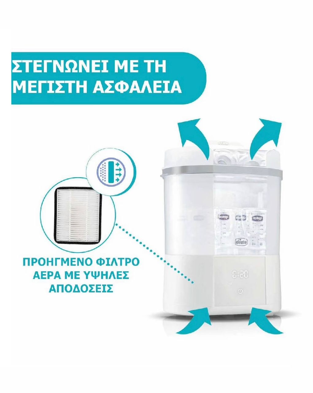 Chicco ψηφιακός αποστειρωτής και στεγνωτήρας με φίλτρο - Chicco