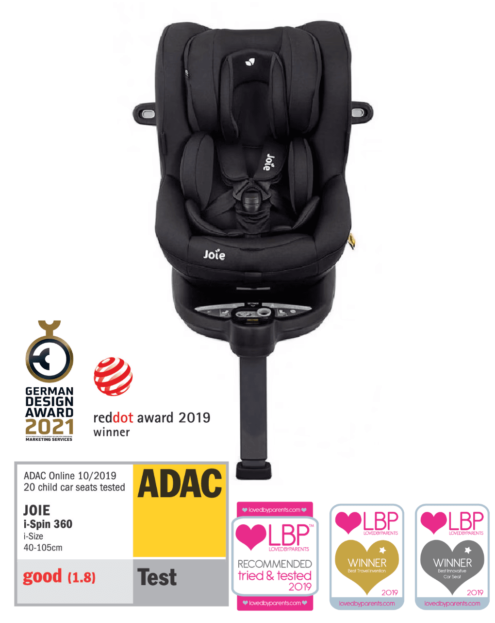 Joie κάθισμα αυτοκινήτου i-spin (40-105cm) 360 coal black c1801kacol000 - Joie