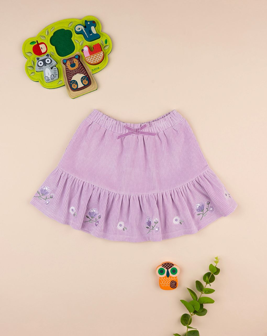 παιδική φούστα λιλά βελούρ με λουλούδια για κορίτσι