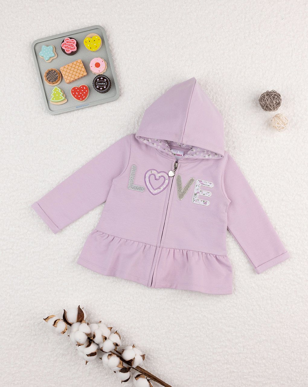 βρεφική ζακέτα φούτερ λιλά love για κορίτσι