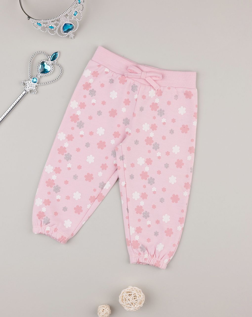 βρεφικό παντελόνι φόρμας ροζ με λουλούδια για κορίτσι - Prénatal