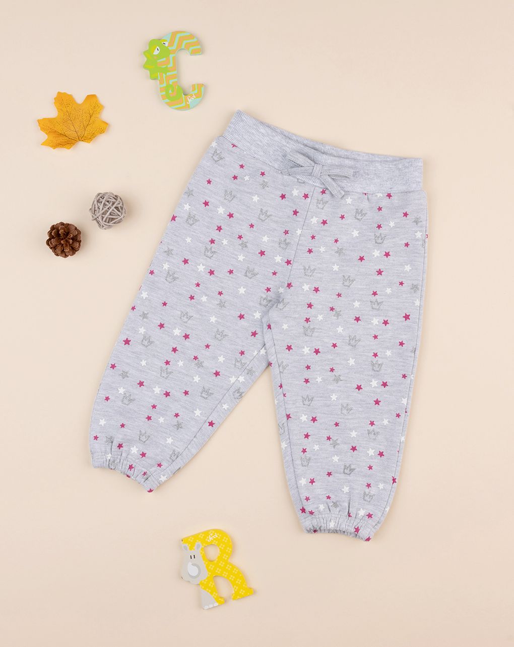 βρεφικό παντελόνι φόρμας γκρι με στέμματα για κορίτσι