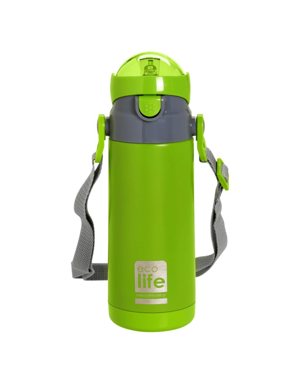 Ecolife ανοξείδωτο παγούρι με καλαμάκι kids thermos 400ml green 33-bo-2994