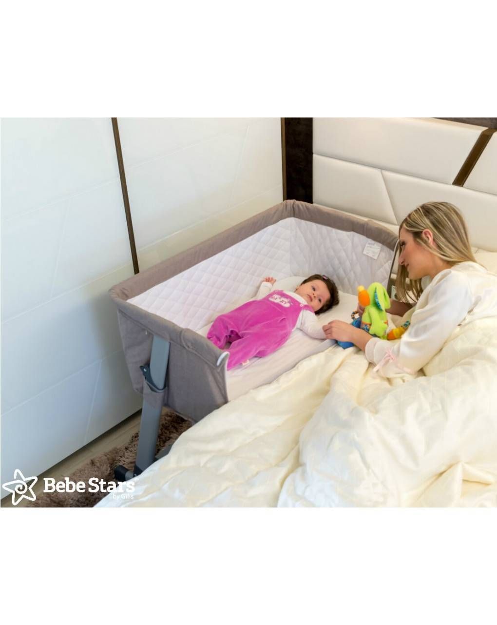 Bebe stars λίκνο side to mom 2 in 1 grey - Bebe Stars