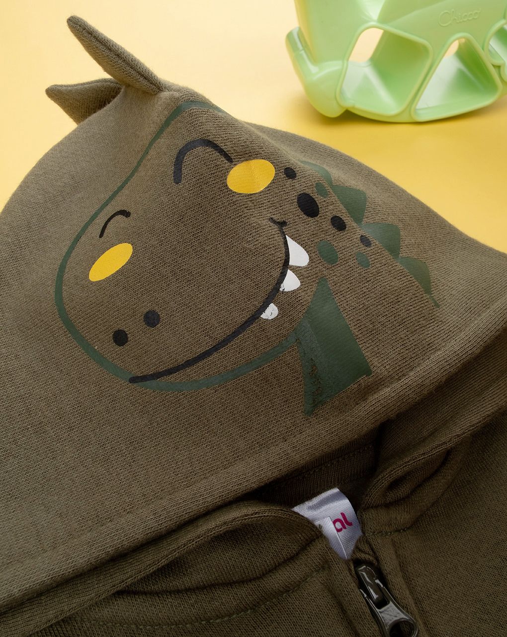 βρεφική ζακέτα φούτερ χακί με δεινόσαυρους για αγόρι - Prénatal