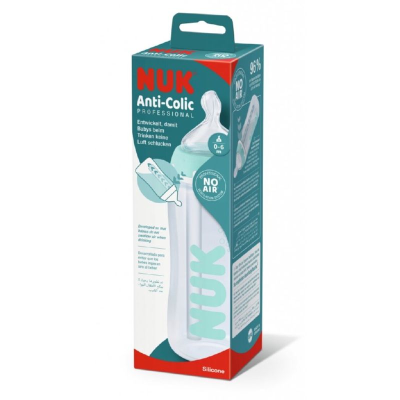 Nuk anti-colic professional πλαστικό μπιμπερό κατά των κολικών με θηλή σιλικόνης, 0-6 μηνών, 300ml - Nuk