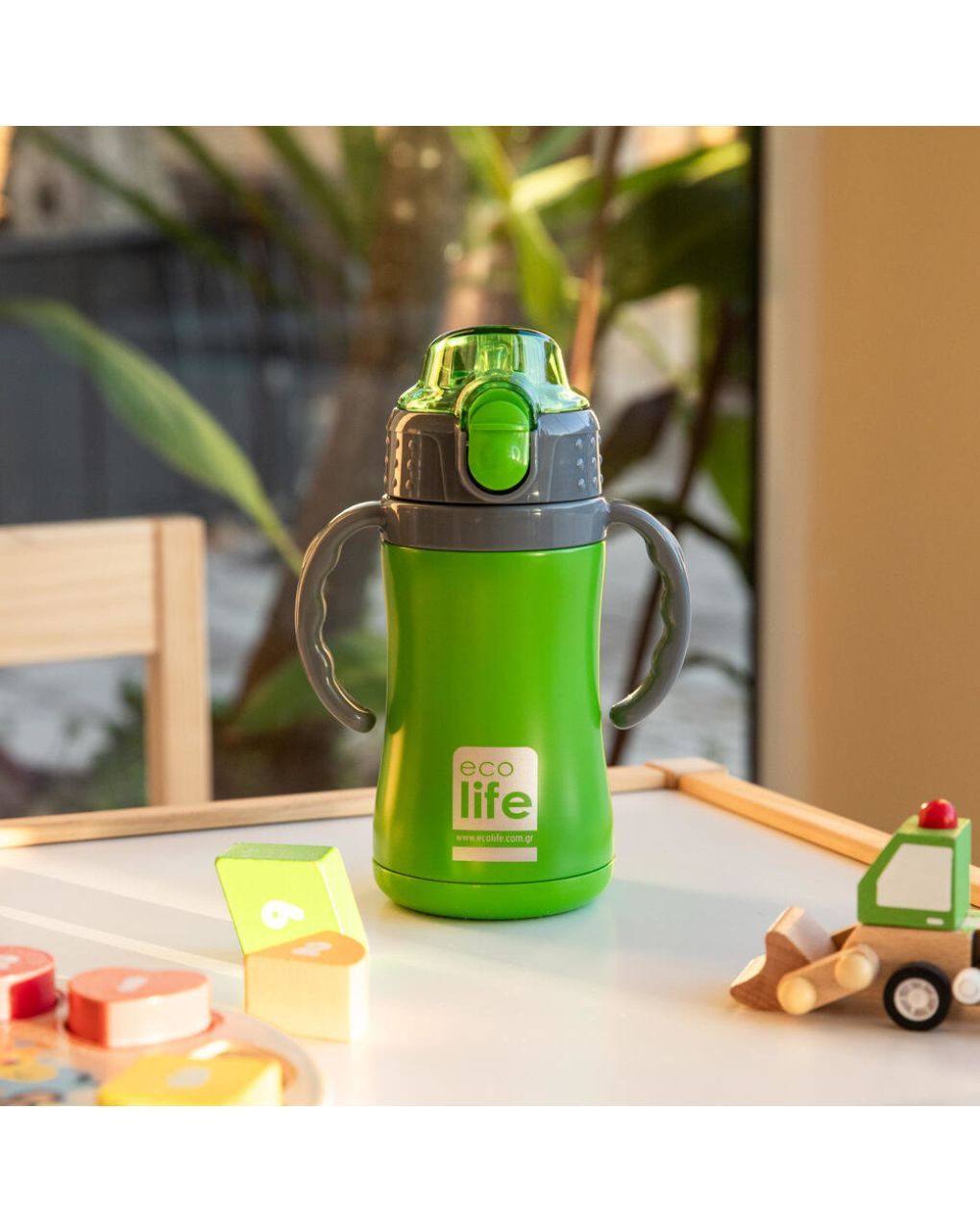 Ecolife ανοξείδωτο παγούρι με καλαμάκι kids thermos 300ml green 33-bo-2992 - Ecolife