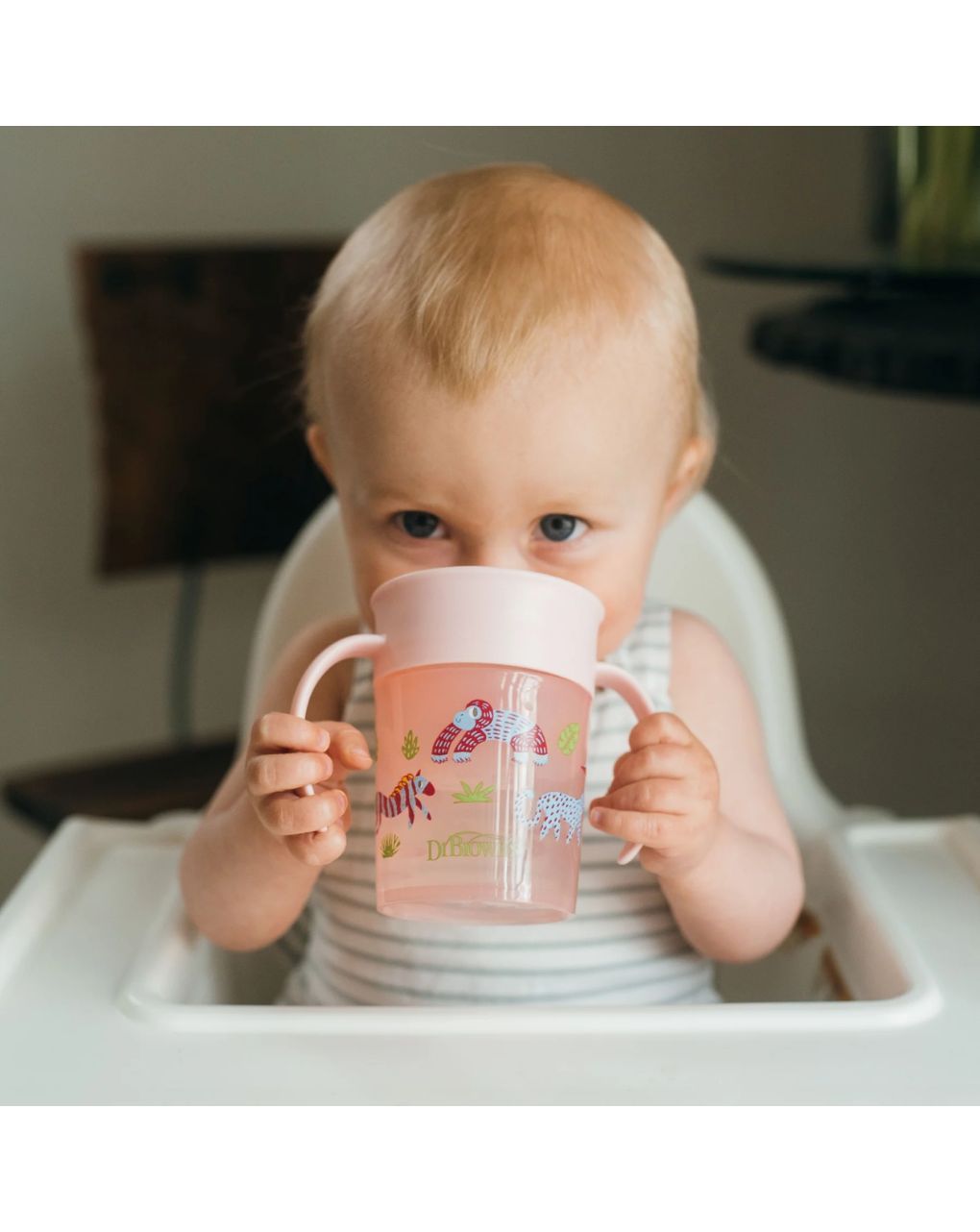 Dr. brown’s εκπαιδευτικό ποτηράκι 360° με λαβές 6m+ 200ml ζωάκια ροζ 112.70.1hc.352 - Dr Browns