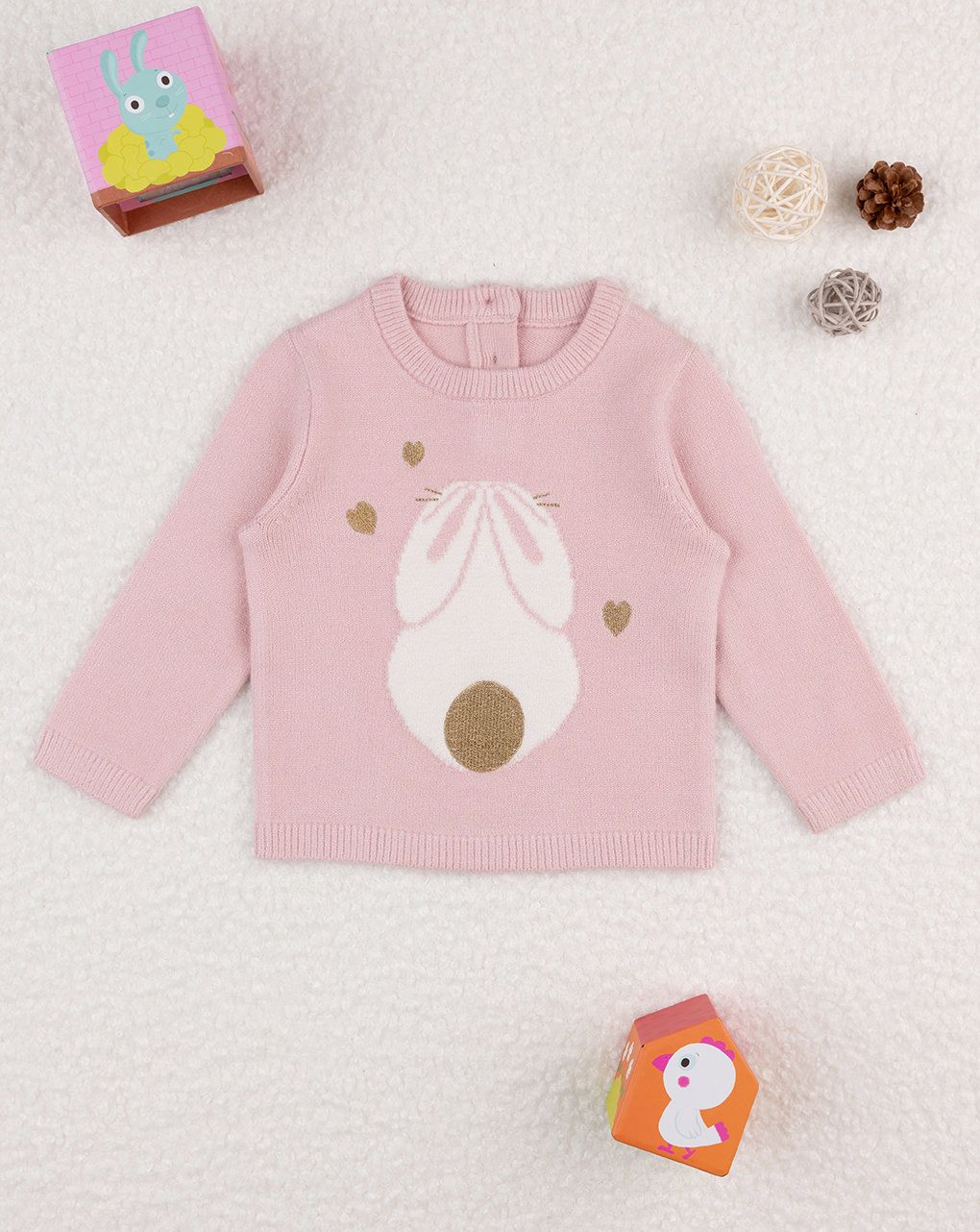 βρεφικό πουλόβερ ροζ με λαγουδάκι για κορίτσι - Prénatal