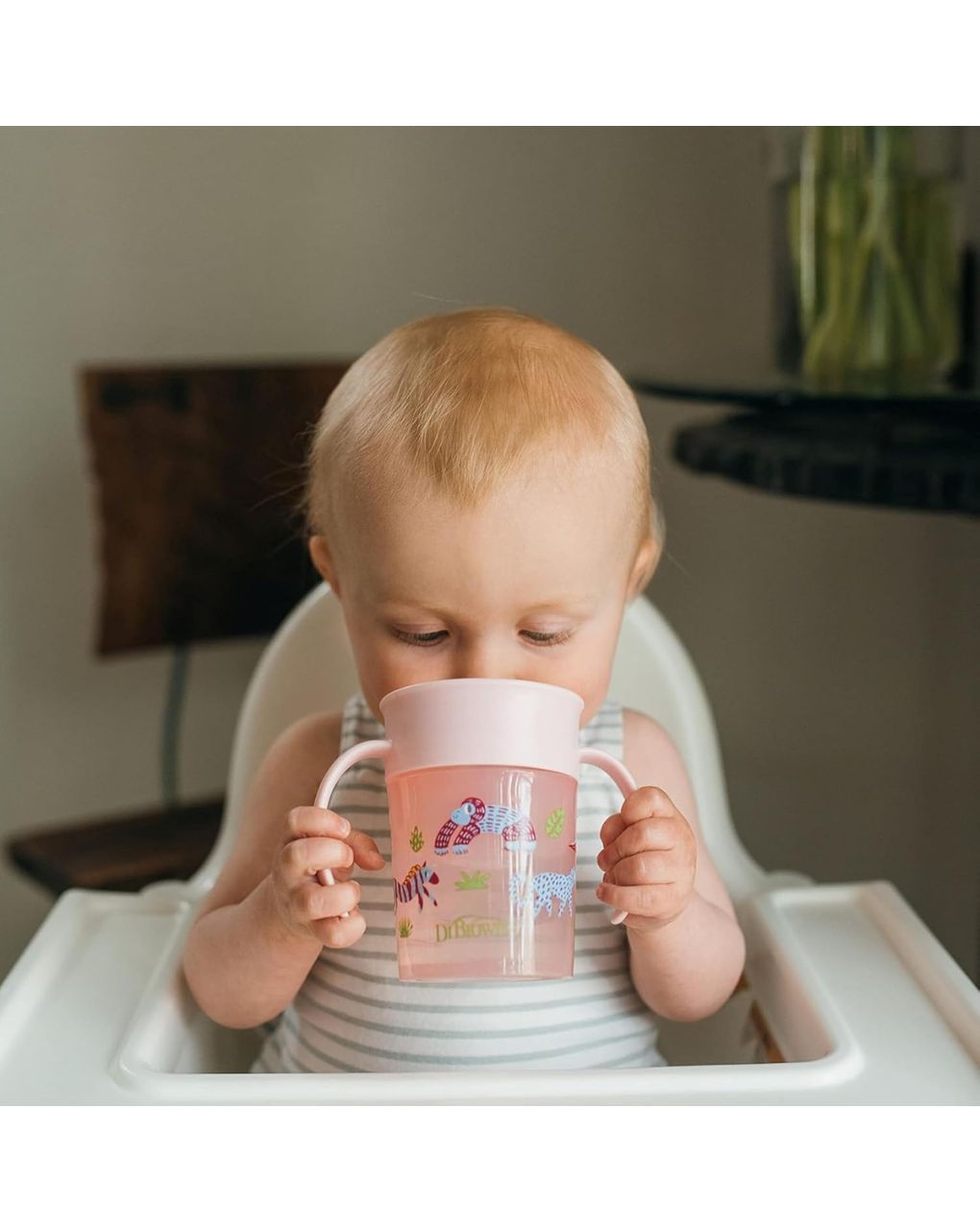 Dr. brown’s εκπαιδευτικό ποτηράκι 360° με λαβές 6m+ 200ml ζωάκια ροζ 112.70.1hc.352 - Dr Browns