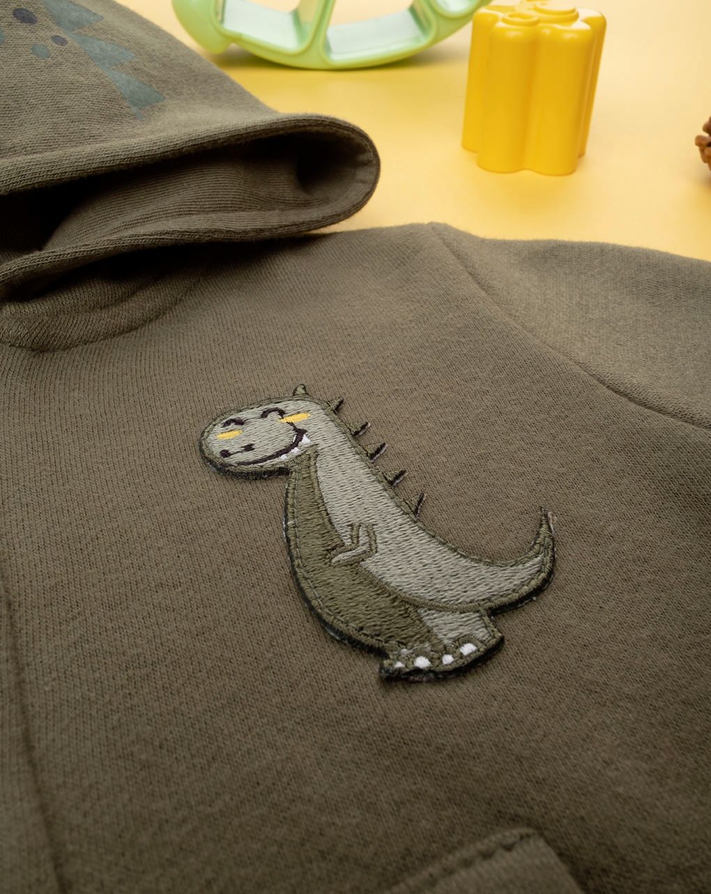 βρεφική ζακέτα φούτερ χακί με δεινόσαυρους για αγόρι - Prénatal