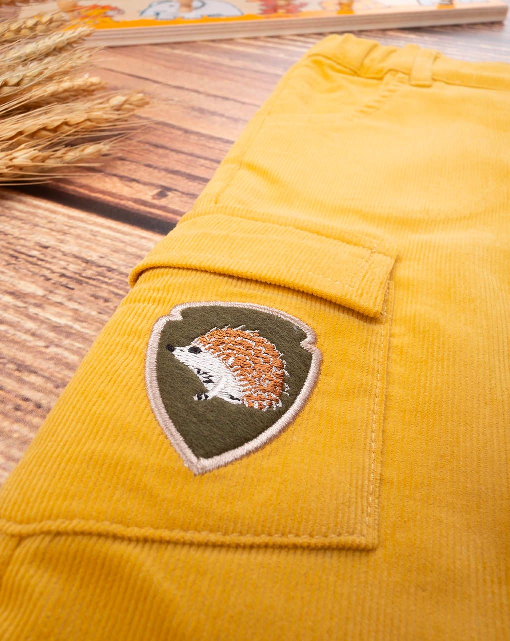 βρεφικό παντελόνι κοτλέ κίτρινο με σκατζόχοιρο για αγόρι - Prénatal