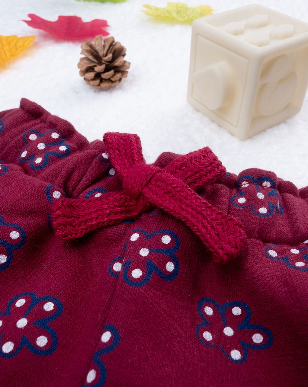 βρεφικό παντελόνι φόρμας μπορντώ με λουλούδια για κορίτσι - Prénatal